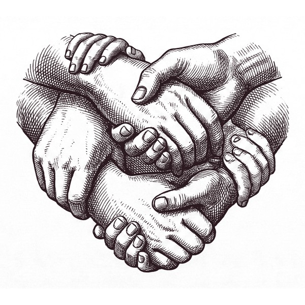 Logo VJA: mãos unidas formando um coração